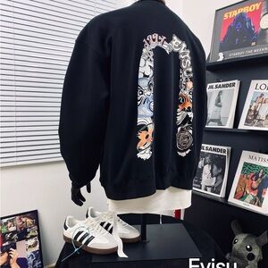 Evisu Black Sweatshirt with Artistic Back Design